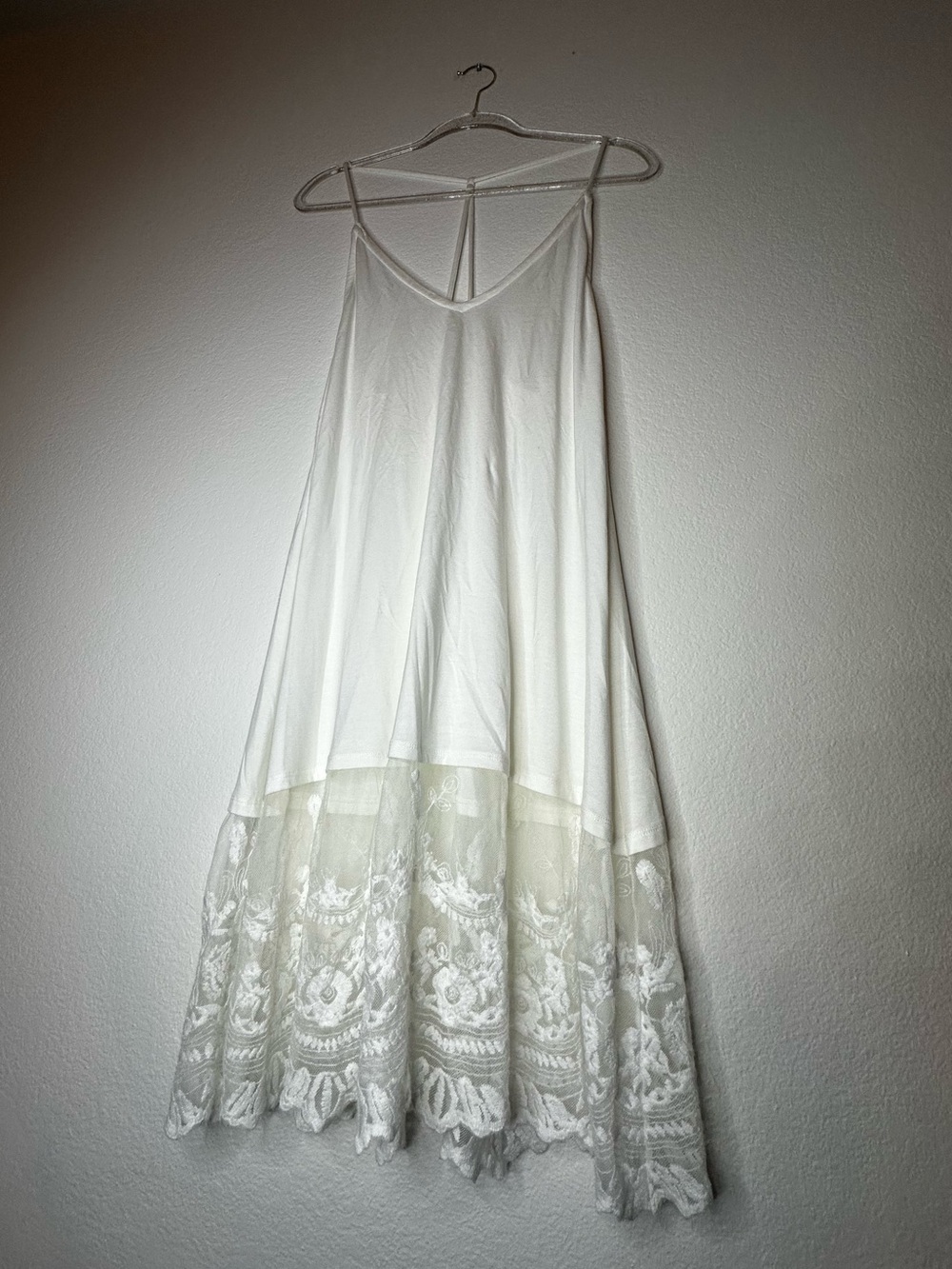 White Lace-Hem Slip Dress - Women's Flowy Camisole Dress